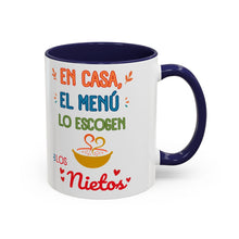Load image into Gallery viewer, Tacita de café "En Casa, El Menú Lo Escogen Los Nietos". 11oz
