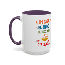 Load image into Gallery viewer, Tacita de café "En casa el menú lo escogen las Nietas". 11oz