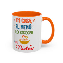Load image into Gallery viewer, Tacita de café "En Casa, El Menú Lo Escogen Los Nietos". 11oz