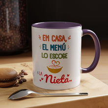 Load image into Gallery viewer, Tacita de café "En casa, el menú lo escoge la nieta". 11oz