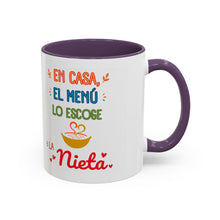 Load image into Gallery viewer, Tacita de café "En casa, el menú lo escoge la nieta". 11oz