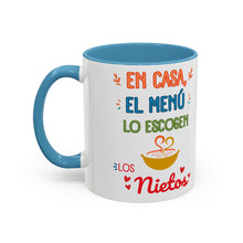 Load image into Gallery viewer, Tacita de café "En Casa, El Menú Lo Escogen Los Nietos". 11oz