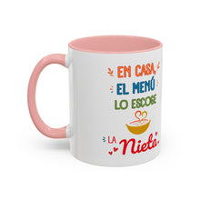 Load image into Gallery viewer, Tacita de café "En casa, el menú lo escoge la nieta". 11oz
