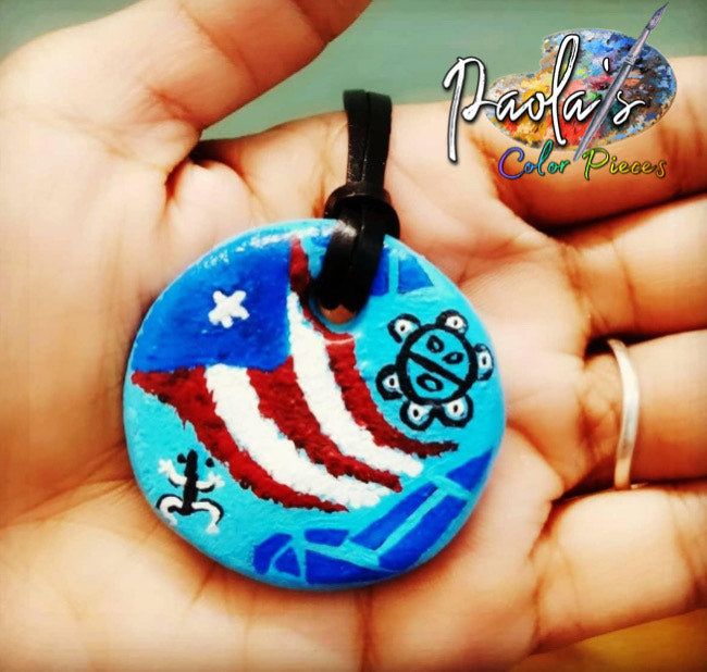 Blue Puerto Rico handpainted necklace 