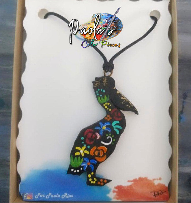 Pelican handpainted necklace 