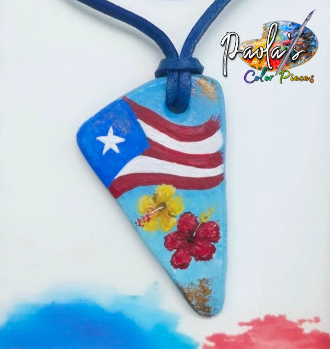 Puerto Rico triangle handpainted necklace 