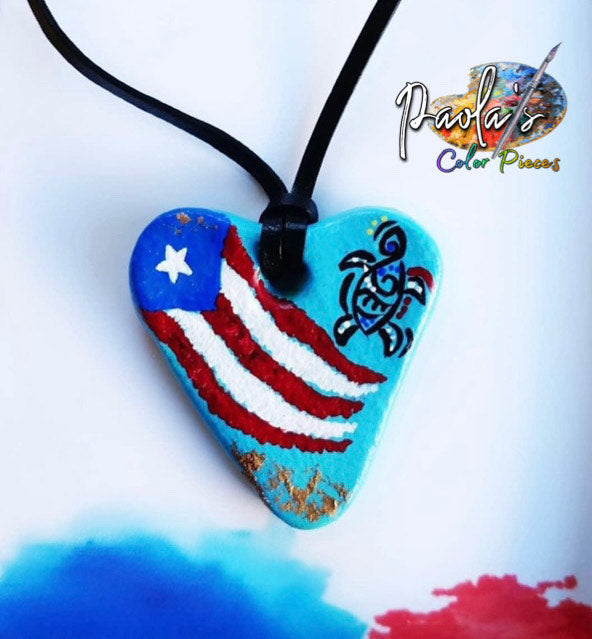Turtle heart Puerto Rico handpainted necklace 