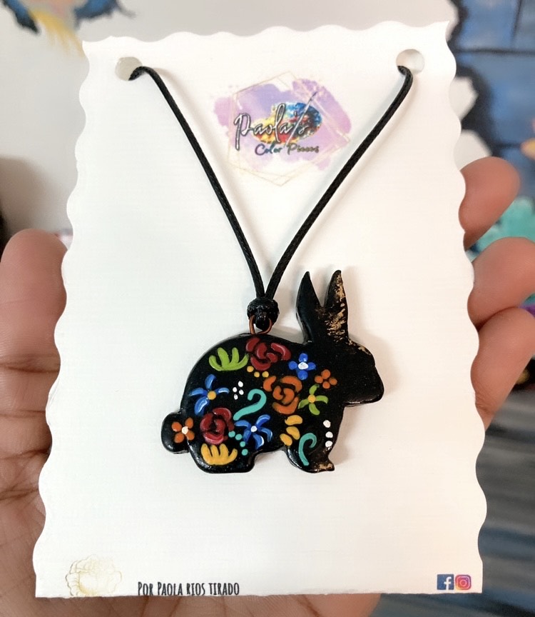 Rabbit handpainted necklace 