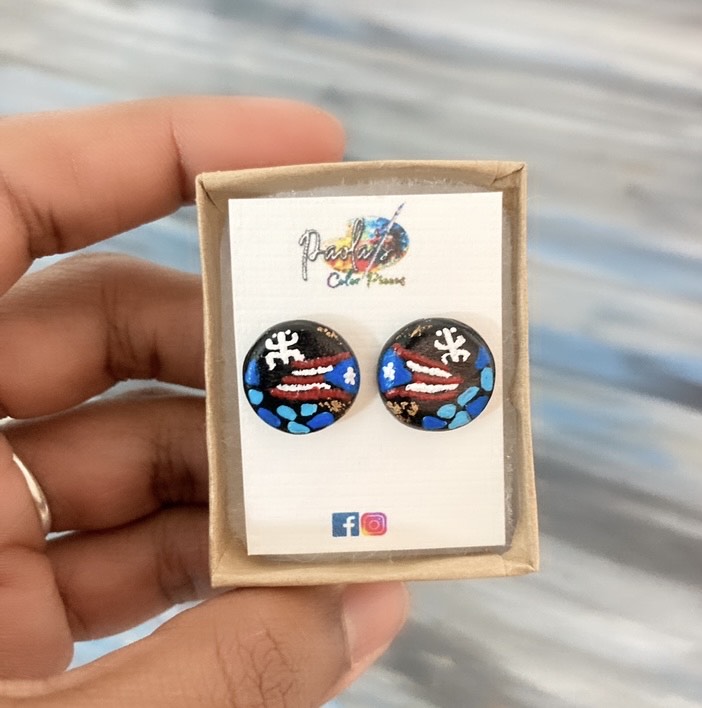 Puerto Rico black handpainted earrings studs 