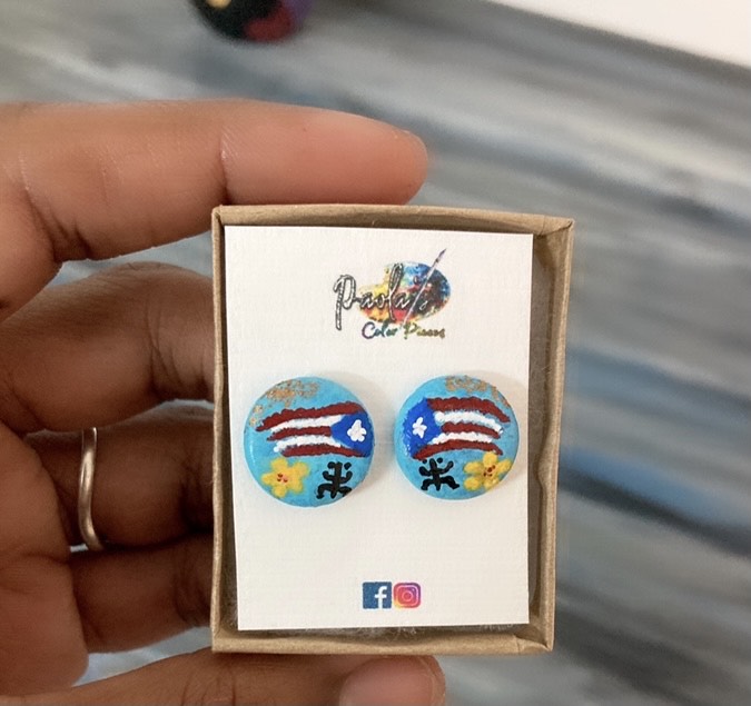 Puerto Rico blue handpainted earrings studs 