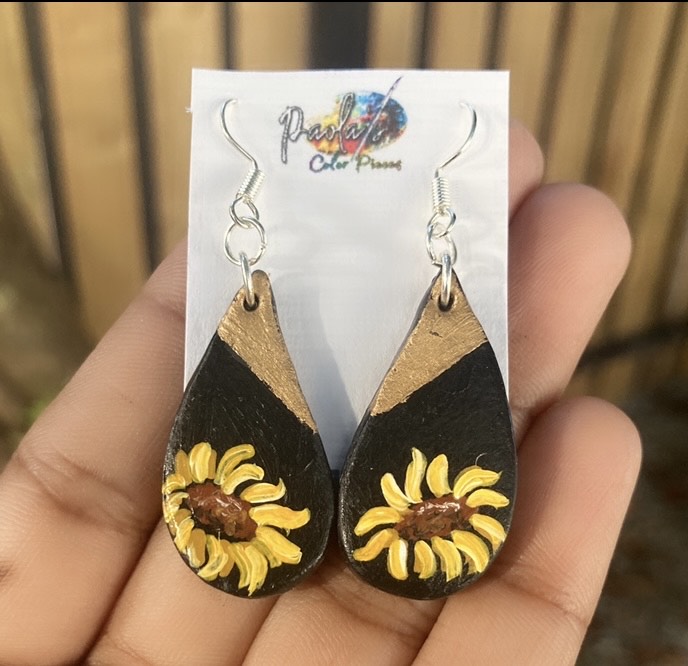 Drop sunflower handpainted earrings 