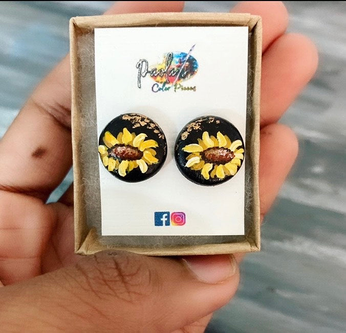 Sunflower handpainted earrings studs 