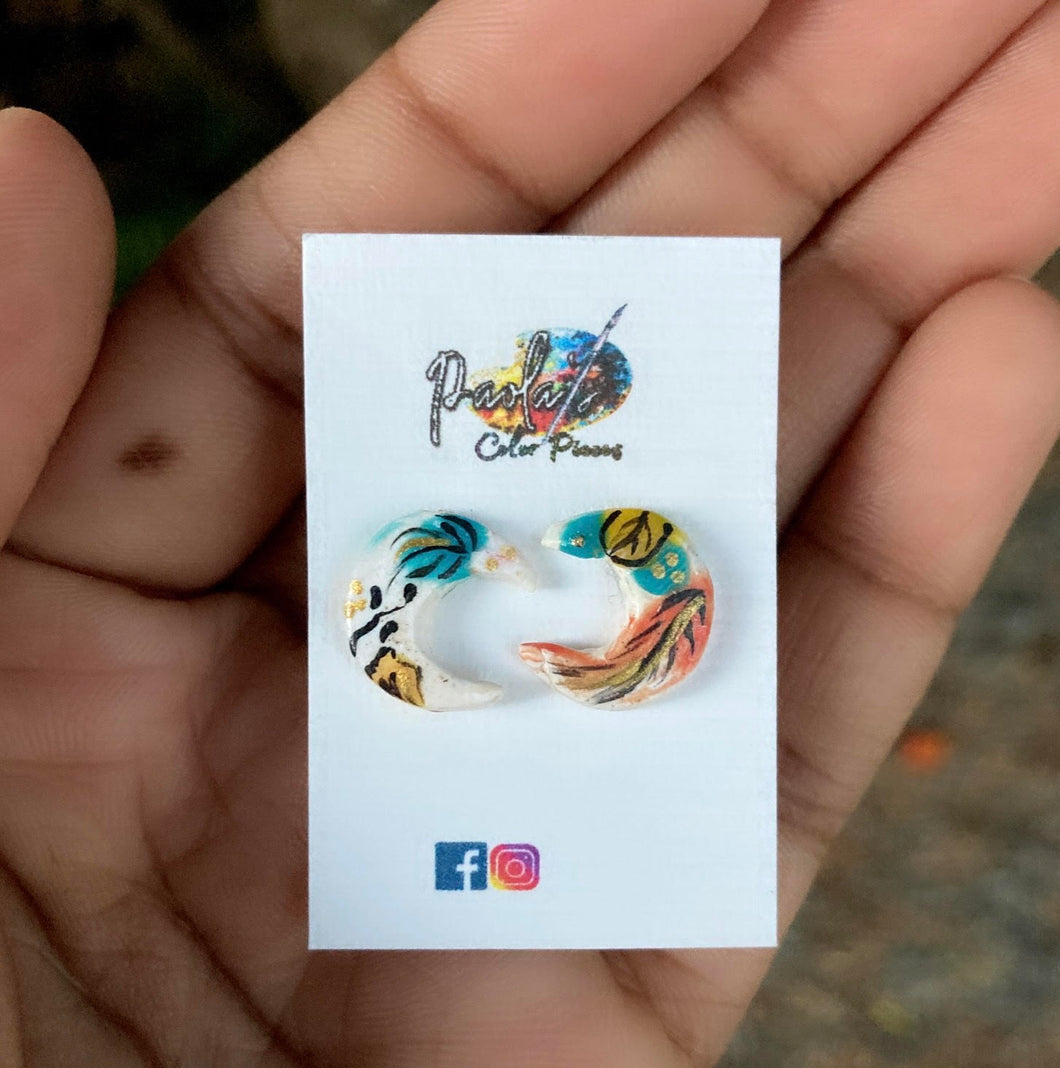 Leaf moon earrings studs