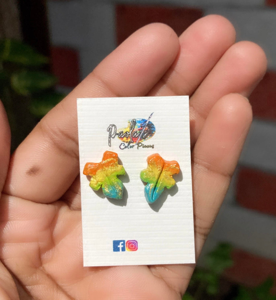 Tricolor leaf earrings studs