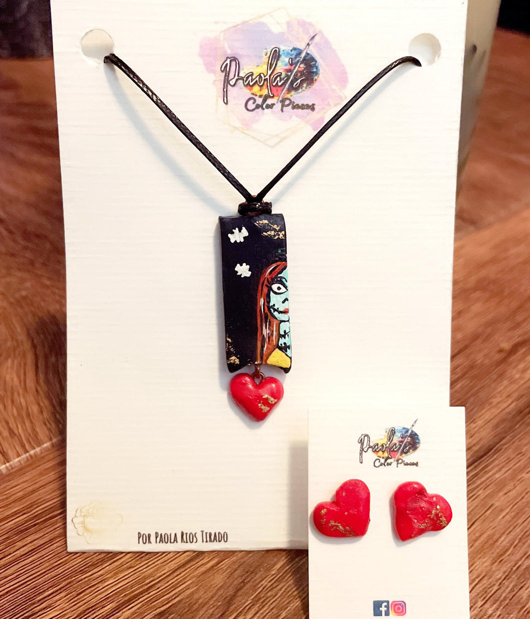 Sally Skellington necklace and heart earrings studs set.