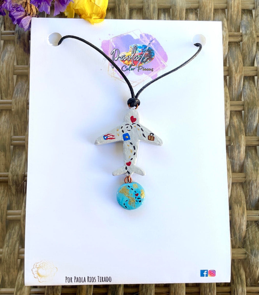 Airplane and world necklace
