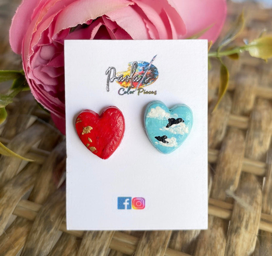 Sky and heart earrings studs