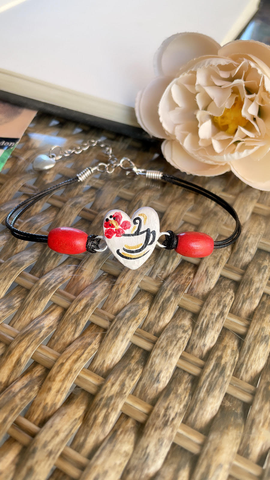 white heart coffee cup bracelet