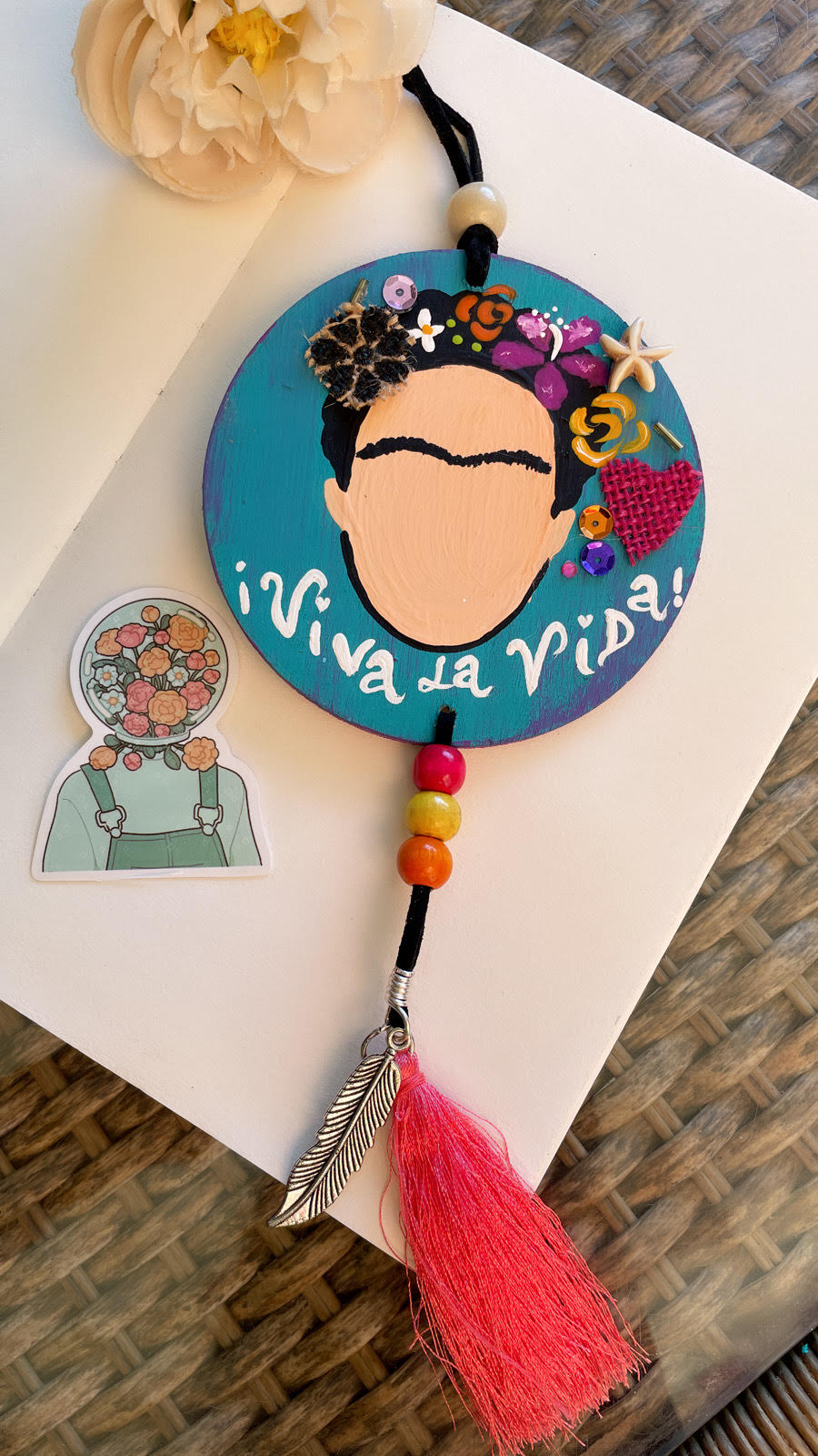 Frida Kahlo turquoise  car charm.