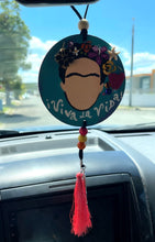 Load image into Gallery viewer, Frida Kahlo turquoise  car charm.
