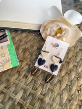 Load image into Gallery viewer, Coffee cup, golden heart and beans dangle earrings.
