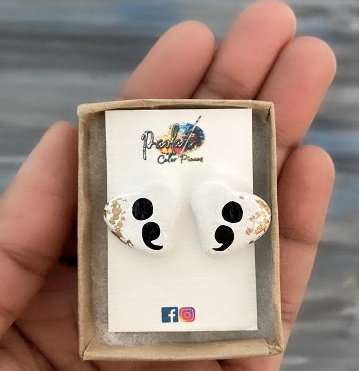 Semicolon heart shape handpainted earrings 