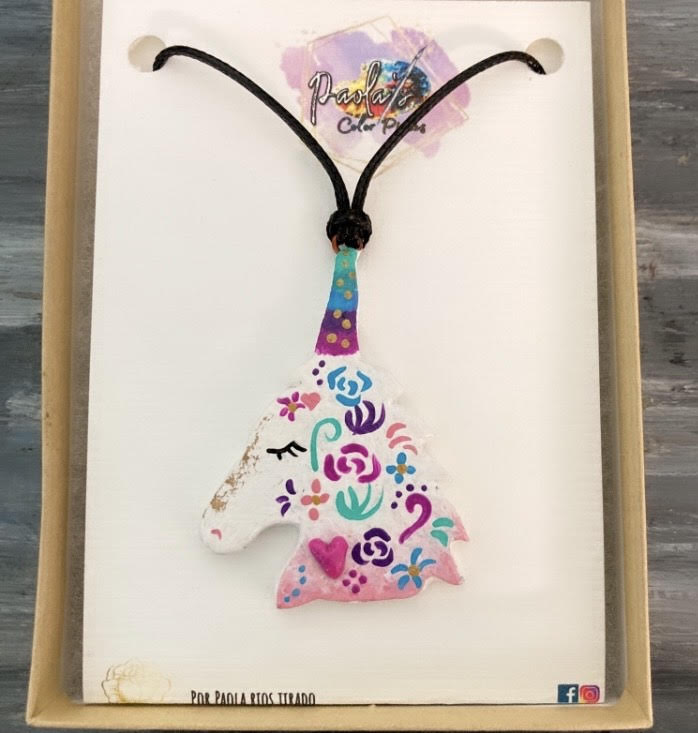 Unicorn handpainted necklace.