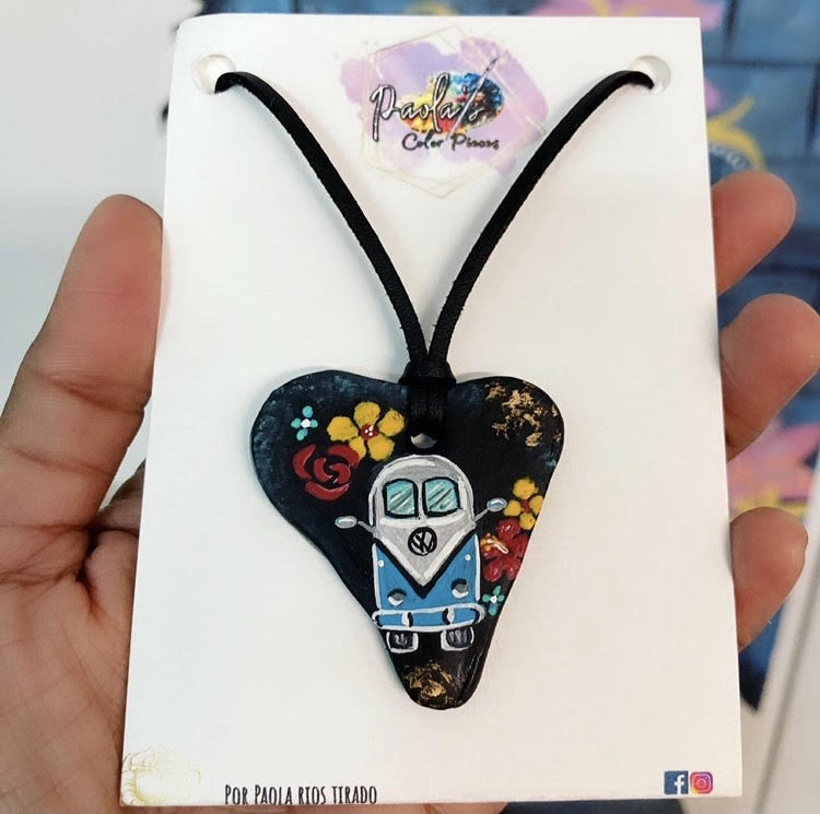 Volkswagen handpainted black necklace.