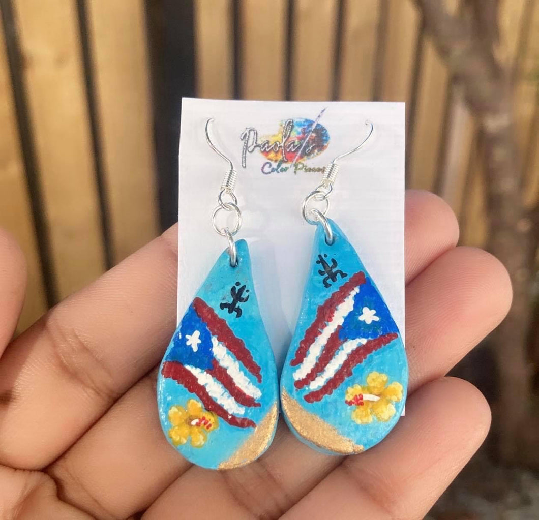 Puerto Rico drop shape handpainted earrings 