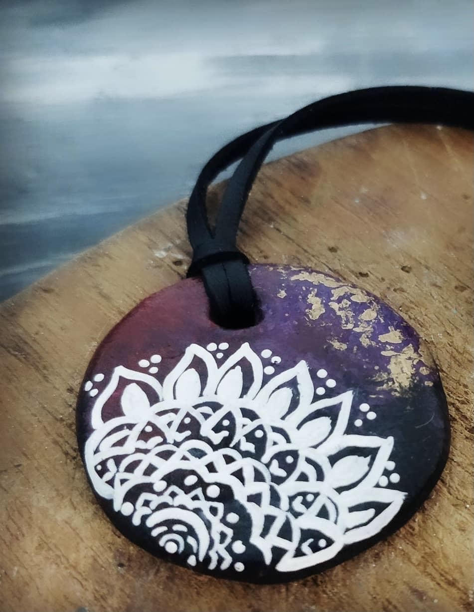 Mandala handpainted necklace.