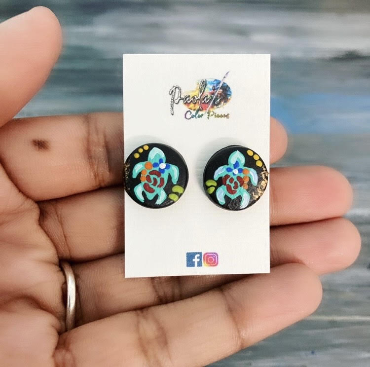 Turtle handpainted earring studs 