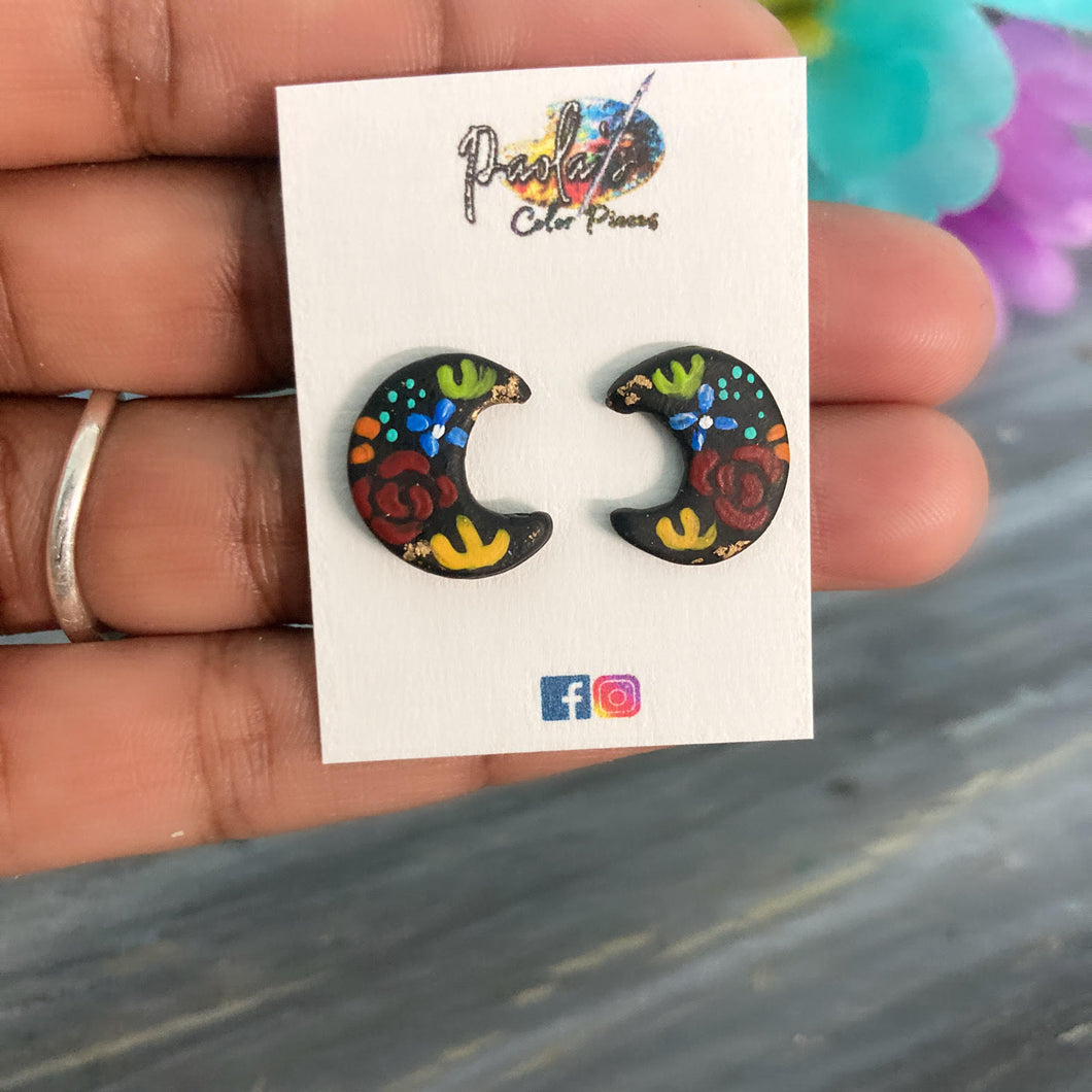 Black moon handpainted studs 