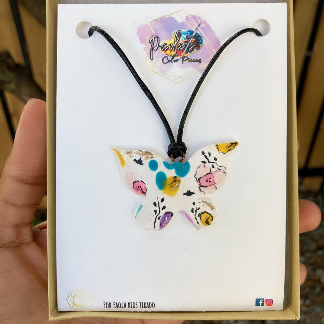 White butterfly floral necklace 