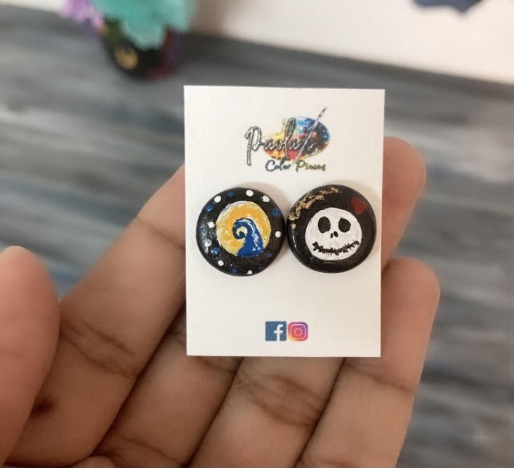 Jack Skellinton handpainted stud earrings.