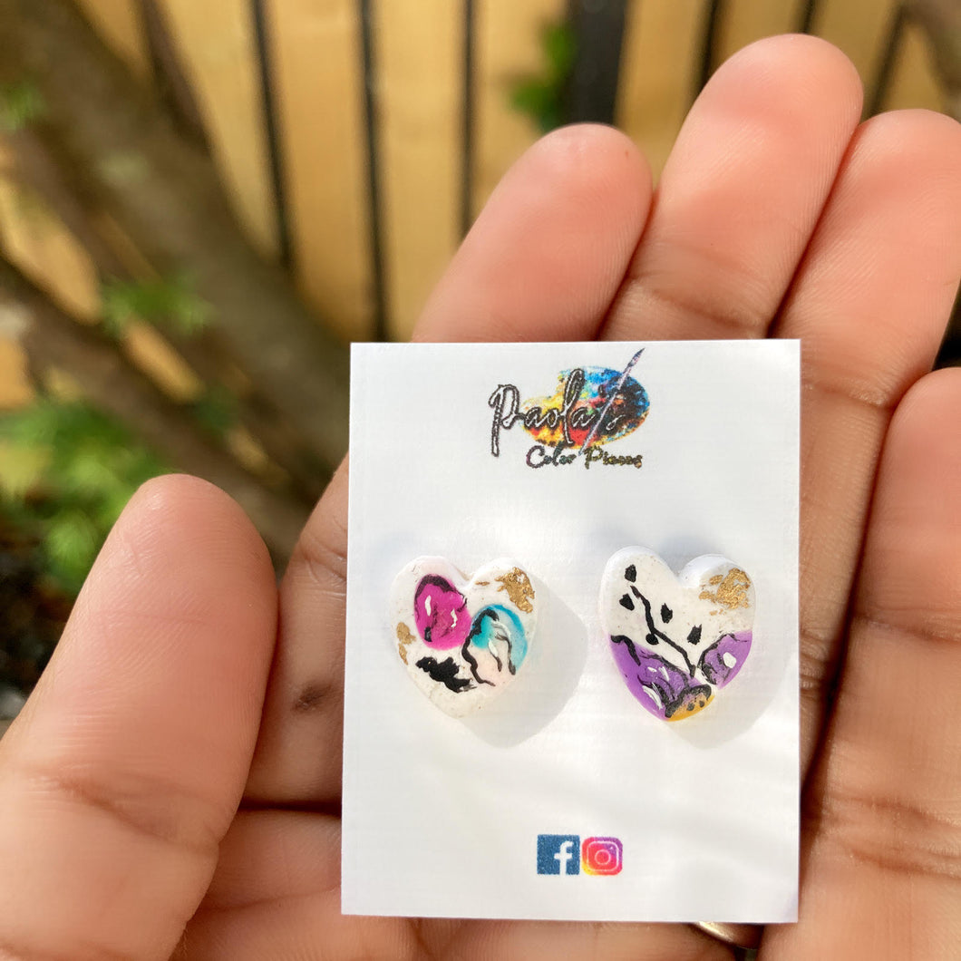 White heart floral studs 