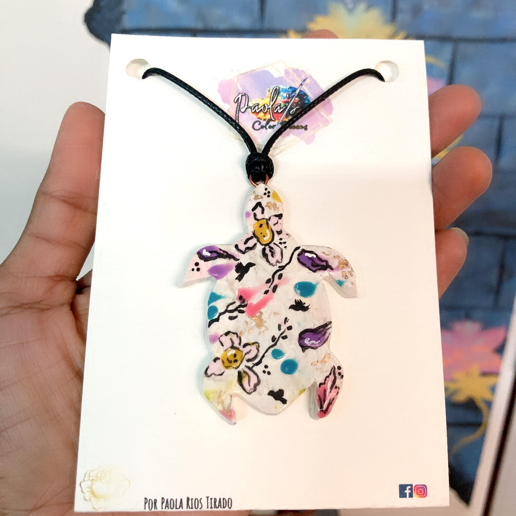 White turtle floral necklace 