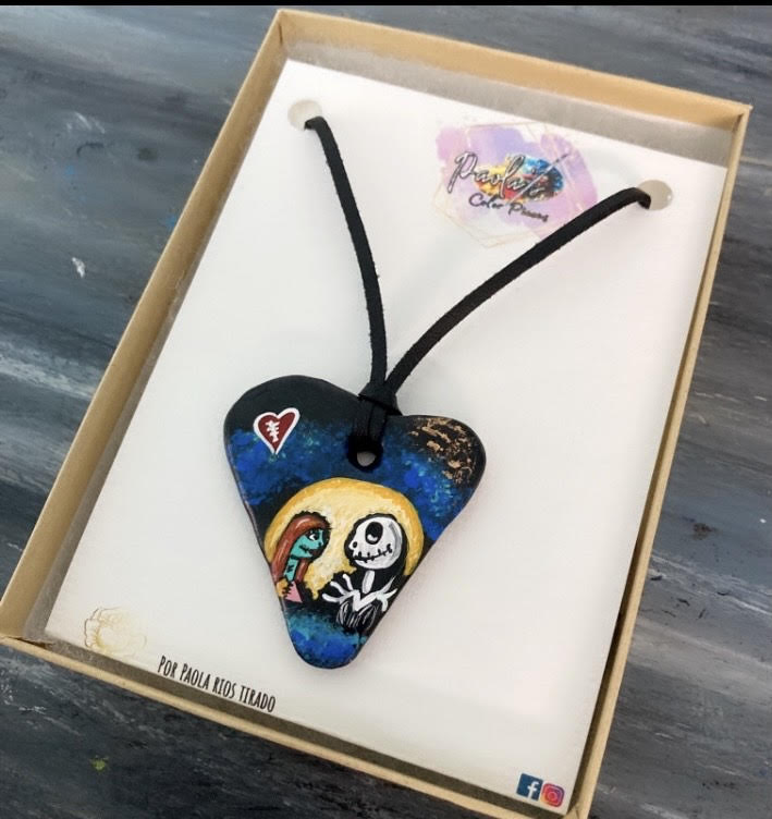 Jack Skellington and Sally handpainted neklace.