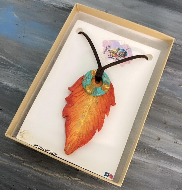 Orange and yellow leaf necklace 