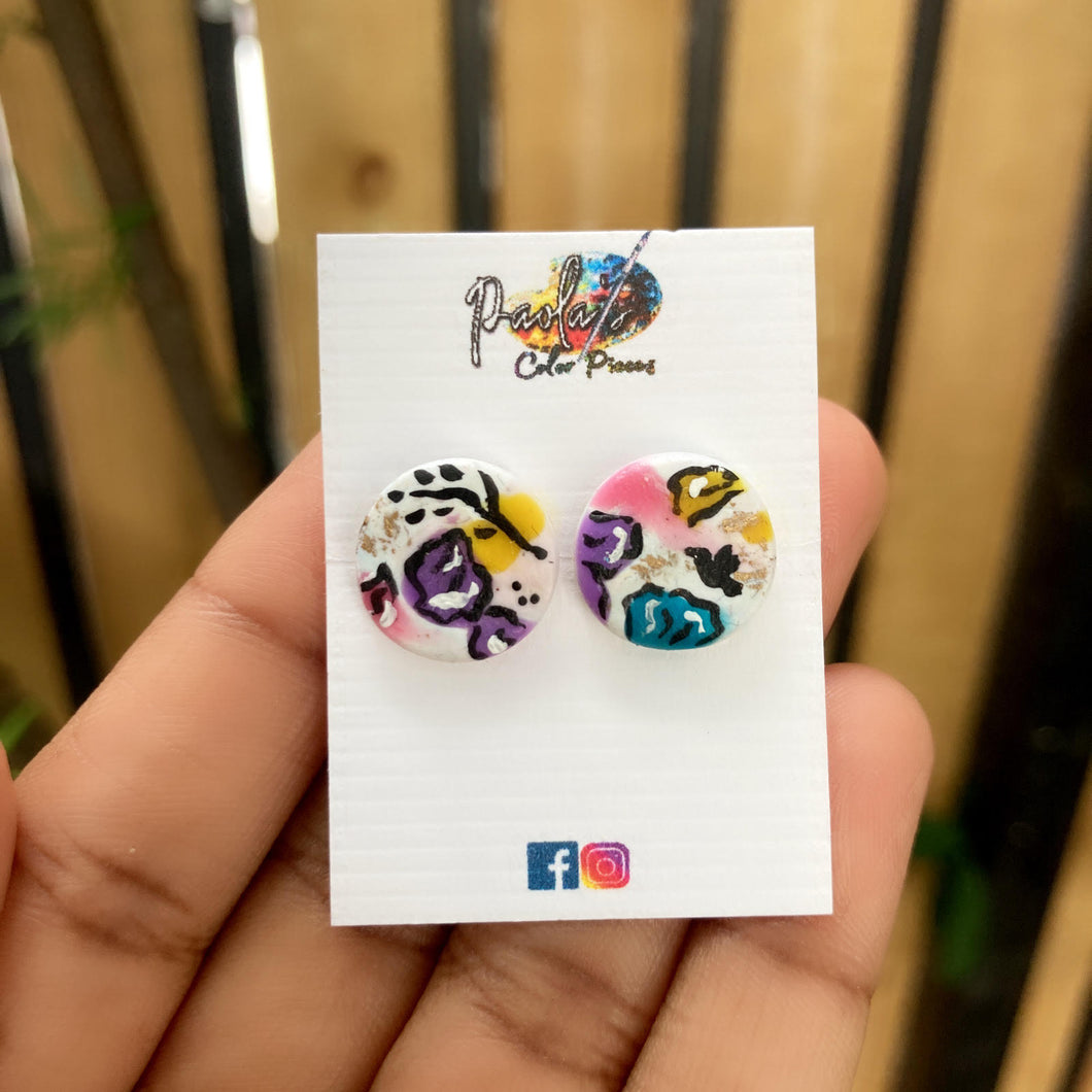 White round floral earrings 2 