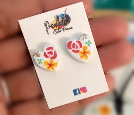 White heart floral studs