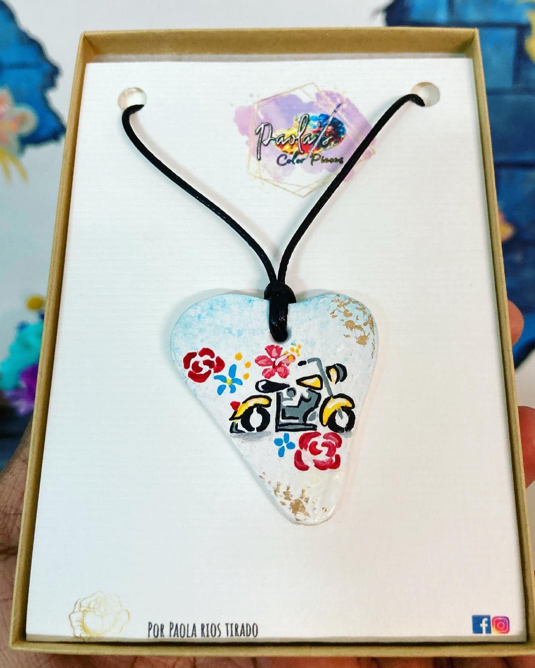 Yellow motorcycle heart necklace