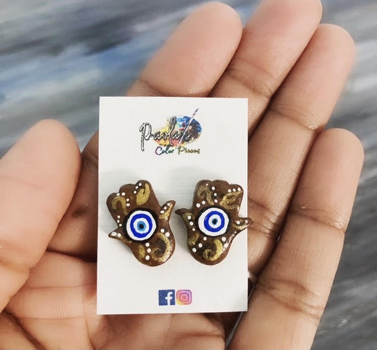 Fatima's hand handpainted earrings 
